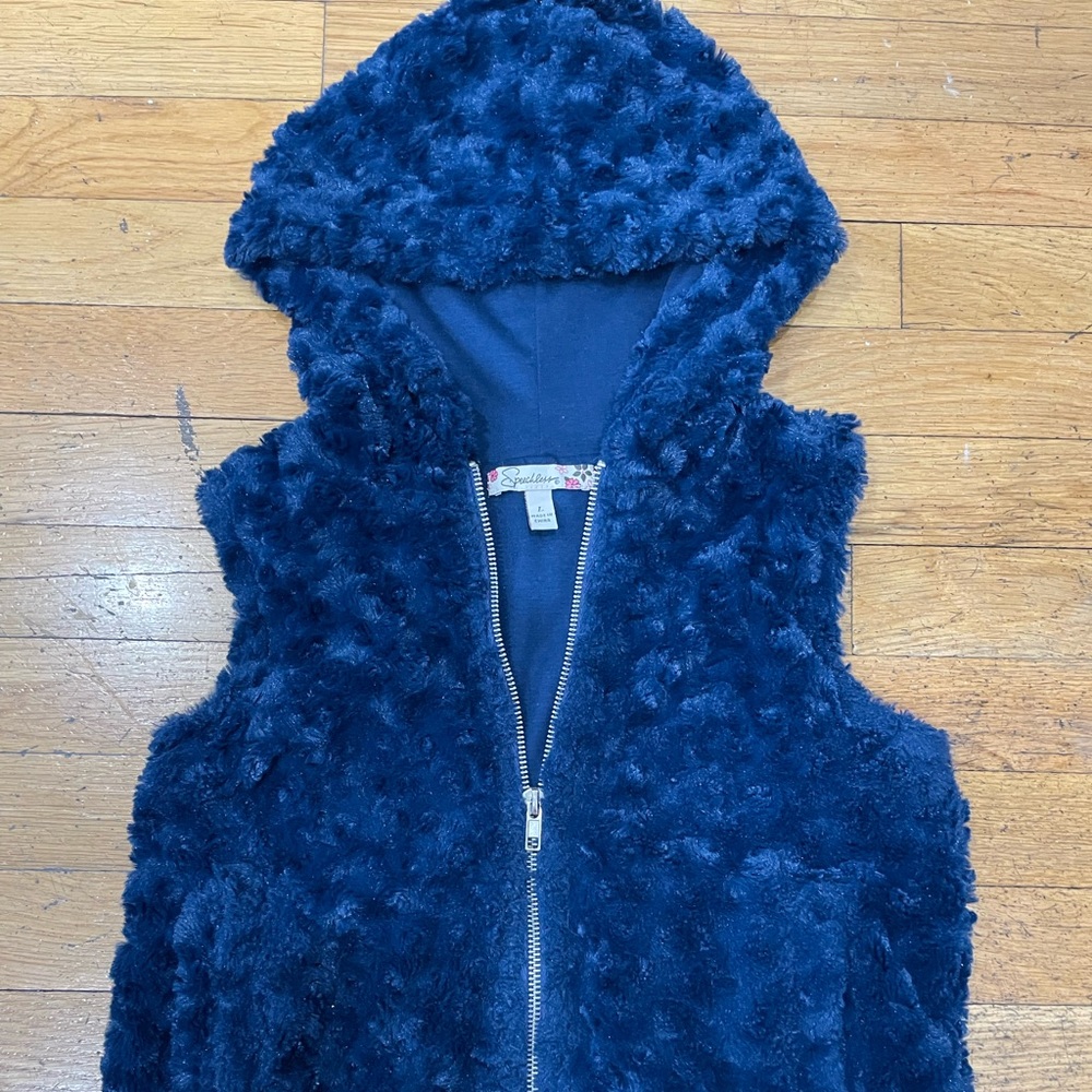 Speechless Navy Girls Large Soft Fuzzy Vest